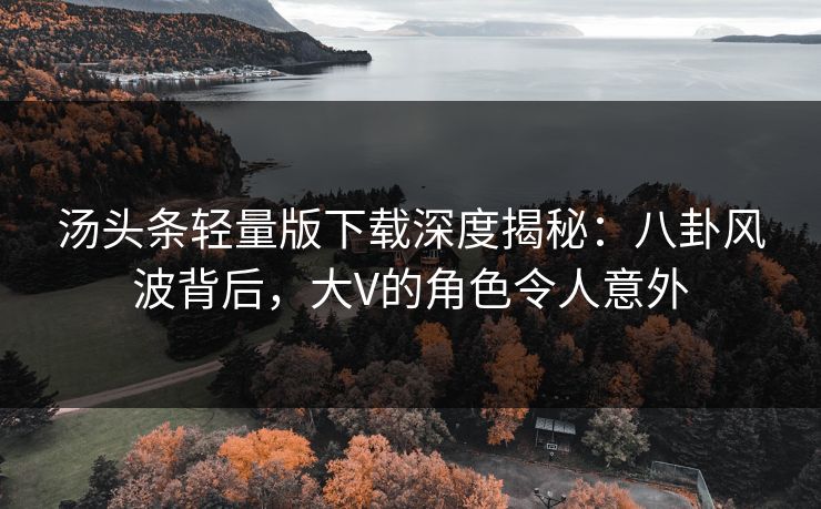 汤头条轻量版下载深度揭秘：八卦风波背后，大V的角色令人意外