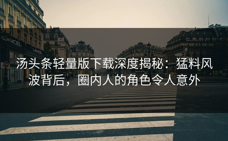汤头条轻量版下载深度揭秘：猛料风波背后，圈内人的角色令人意外