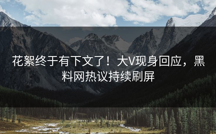 花絮终于有下文了！大V现身回应，黑料网热议持续刷屏