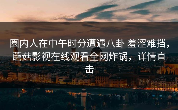 圈内人在中午时分遭遇八卦 羞涩难挡，蘑菇影视在线观看全网炸锅，详情直击